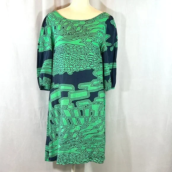 Needle & Thread Green & Blue Graphic Abstract Print Dress Size Small - Picture 1 of 7